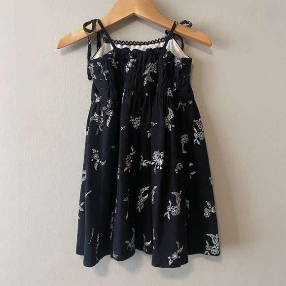 Handmade Children's Cotton Black White Floral Lace Tie Spaghetti Strap Dress - Picture 2 of 14